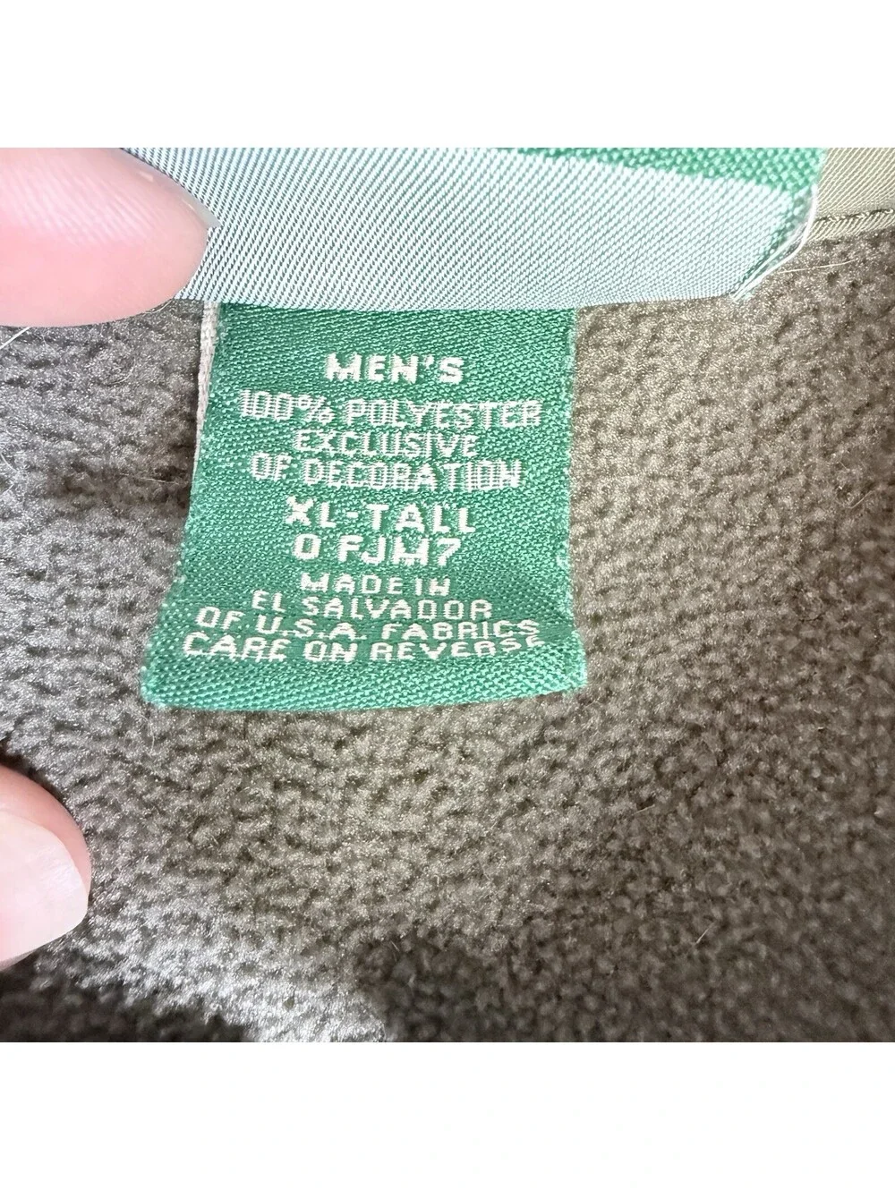 LL Bean Fleece Vest Mens XL Tall Green Full Zip Mock Neck Pockets